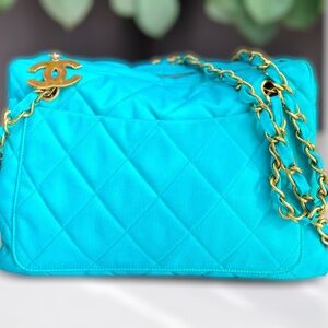 Chanel Canvas Quilted Shoulder Bag with Metalasse Double Chain Strap